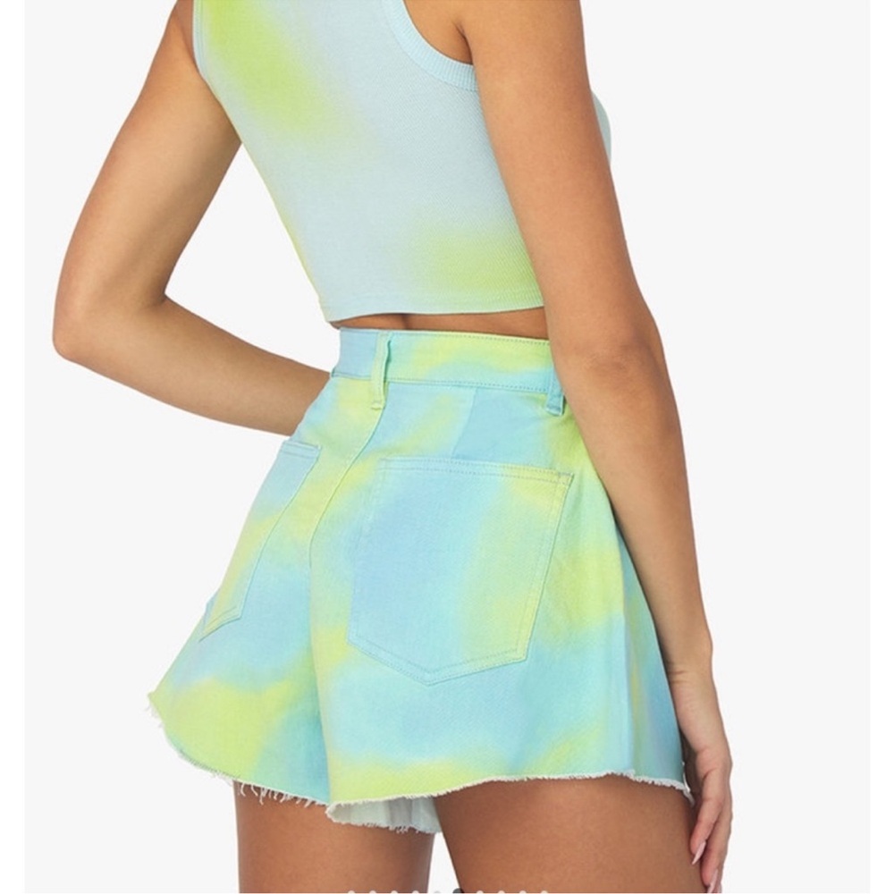NEW WeWoreWhat Flare Bell High Waisted Tie Dye Shorts in Blue & Green Sz 27 NWT - Picture 2 of 9